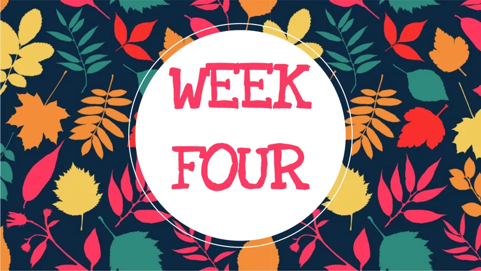Week Four divider introducing the final set of three writing prompts in the November slide deck
