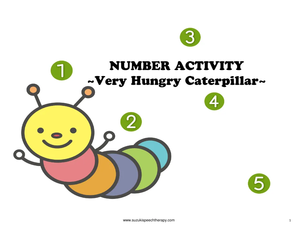 Number Activity Very Hungry Caterpillar cover: a smiling rainbow caterpillar with green number circles 1 to 5