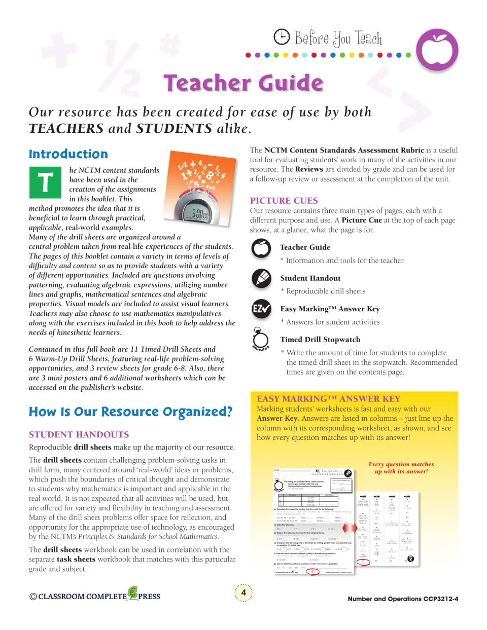 Teacher Guide on how the drill sheets, picture cues and Easy Marking answer key work in this resource