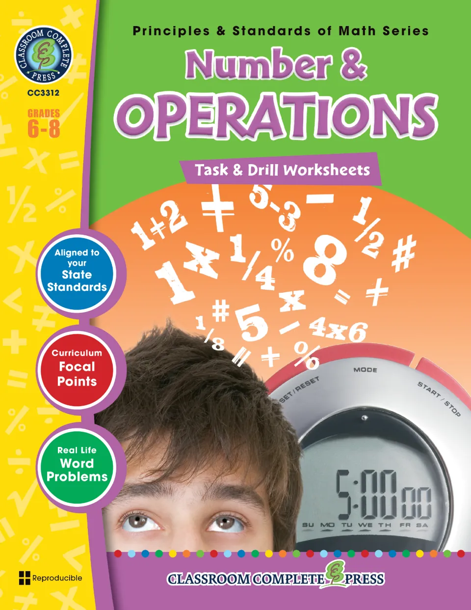 Number & Operations Task & Drill Worksheets cover for grades 6–8, Principles & Standards of Math Series