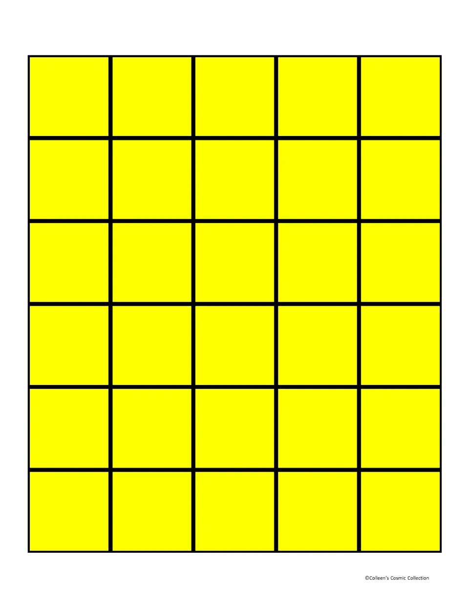 Thirty yellow playing squares to cut apart and use as markers for matching expressions on the bingo boards