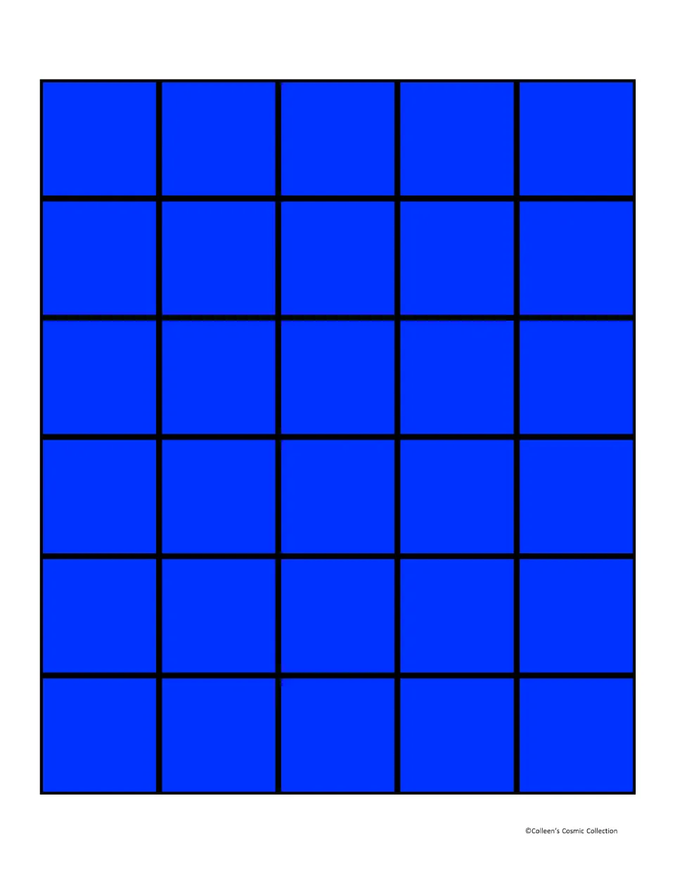 Thirty blue playing squares to cut apart and use as markers for matching expressions on the bingo boards