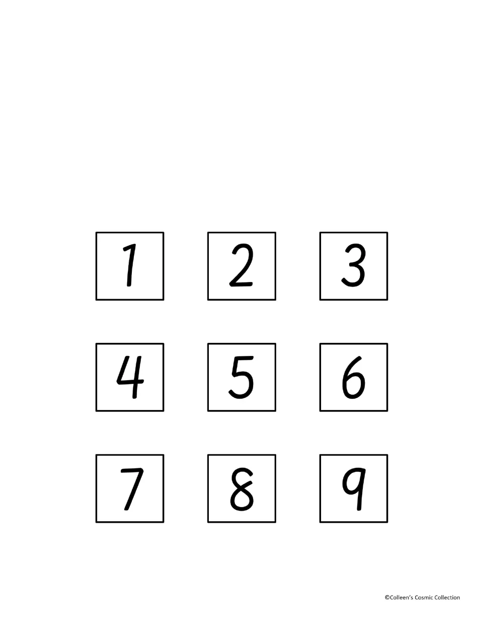 Back of puzzle pieces: the numbers 1 to 9, one per piece, printed on the reverse so students can match each missing addend