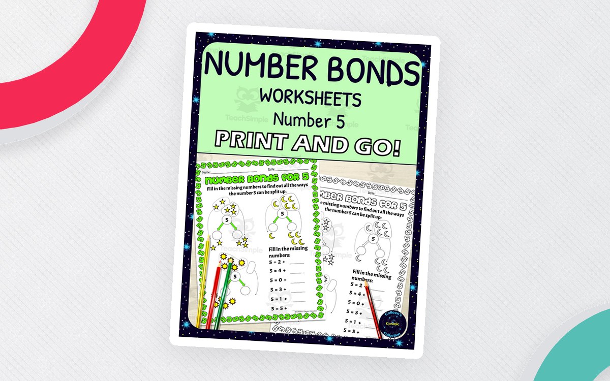 Number Bonds for 5 Worksheets preview: Picture-based number bond worksheets for the number 5