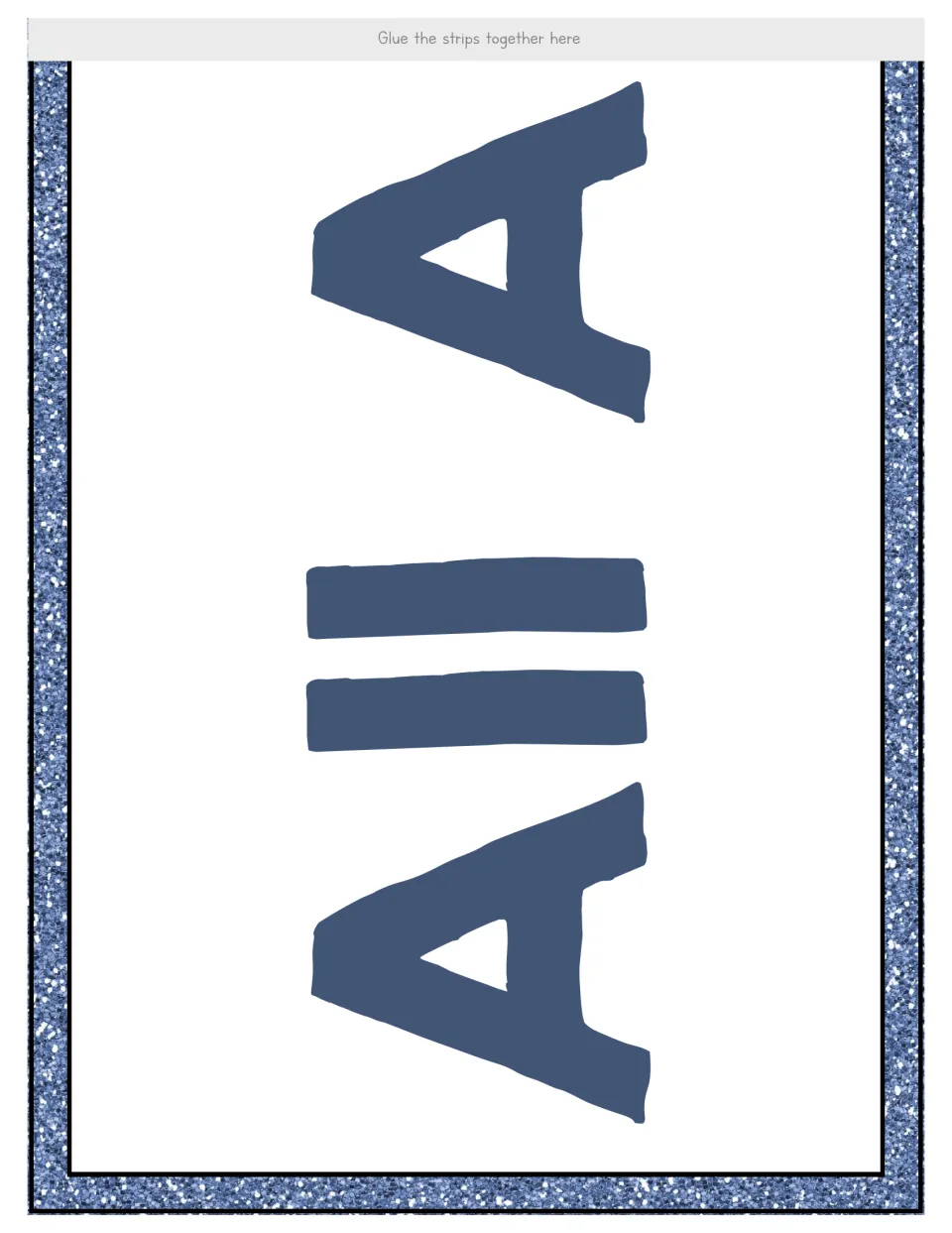 Banner cut-out piece with the sideways letters 'All A' that starts the title strip, with a glue tab marked at the top