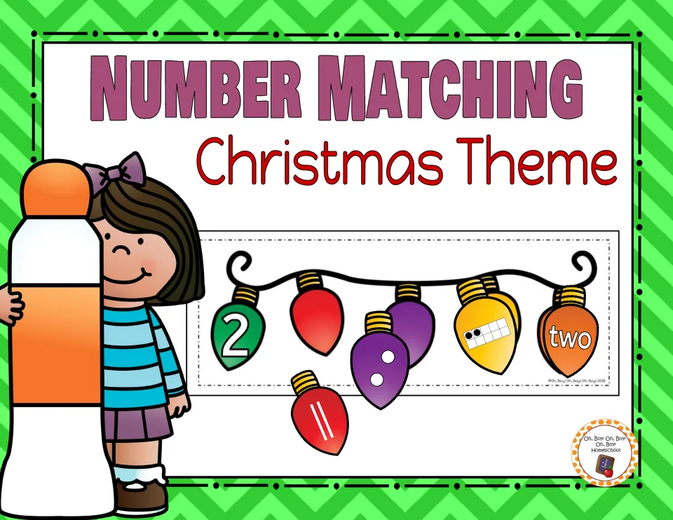 Christmas number matching cover: strand 2 with bulbs showing 'two', two dots, two tally marks and a ten frame