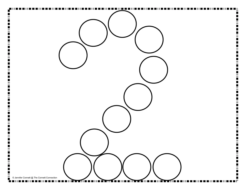 Number-building mat for 2, made of empty circles to fill with manipulatives for number formation practice.