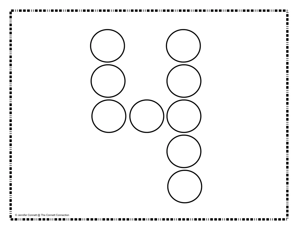 Number-building mat for 4, made of empty circles to fill with manipulatives for number formation practice.