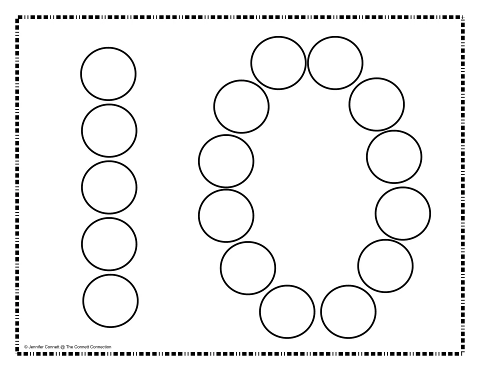 Number-building mat for 10, made of empty circles to fill with manipulatives for number formation practice.