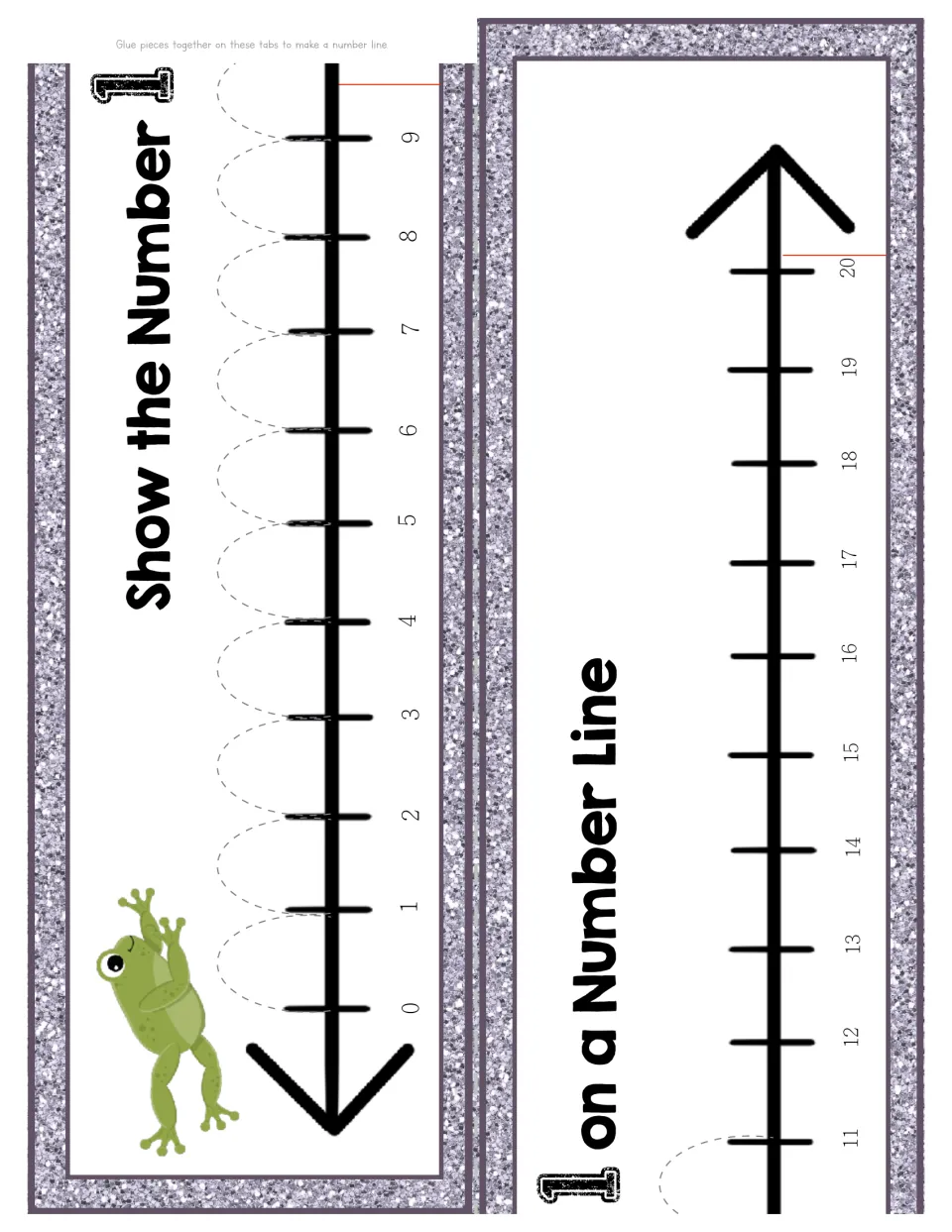 Two number line pieces join to show 0 through 20, with eleven counting hops and the prompt to show number 11