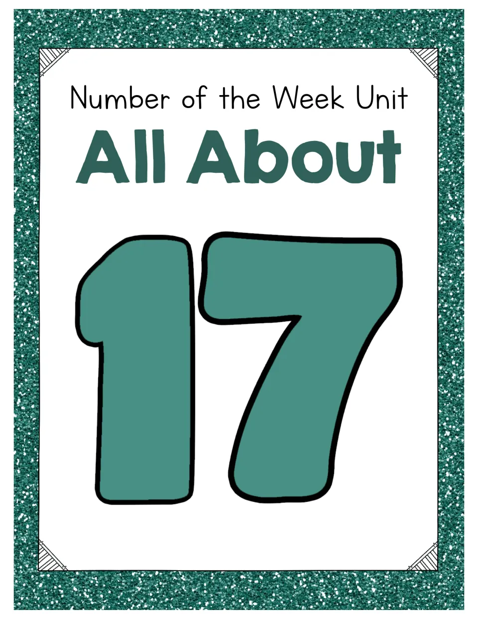 Cover for a number of the week unit reading "All About 17" with a large teal numeral 17 under the heading