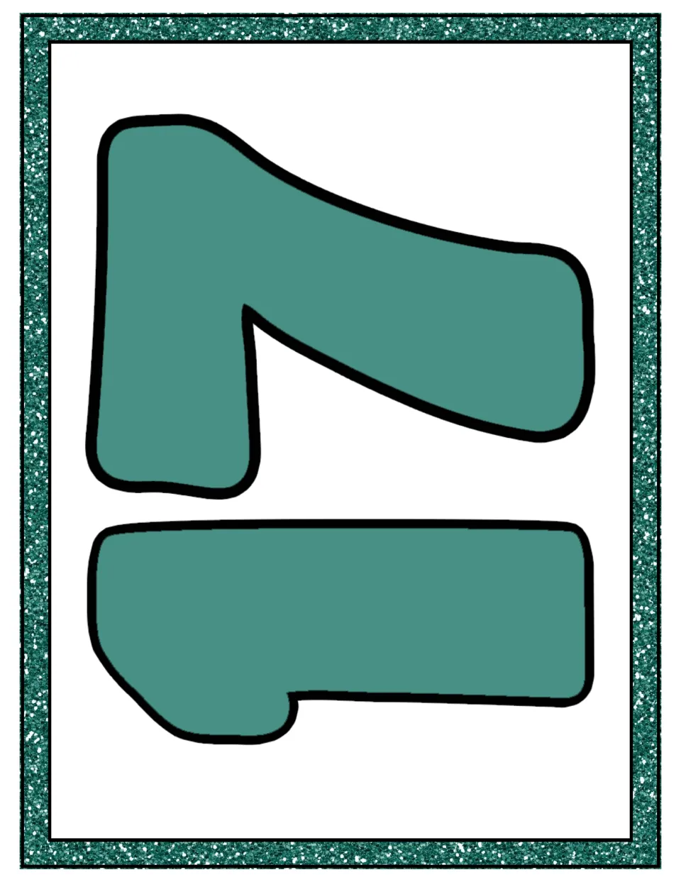 Full-page numeral 17 printed sideways in teal with a black outline, sized as a large landscape number sign to display