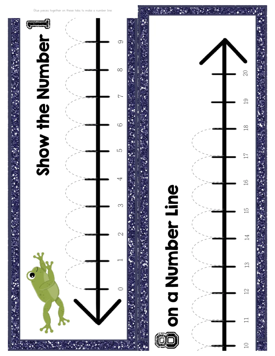 Two pieces join into a 0–20 number line for showing 18, with dashed counting jumps from zero to eighteen