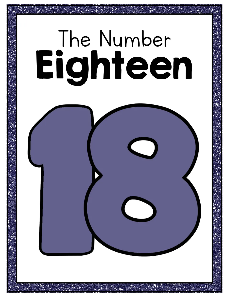 Number 18 unit poster pairs the written heading The Number Eighteen with a large purple numeral 18