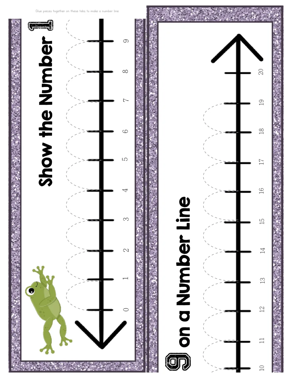 Two pieces join into a 0–20 number line showing jumps to 19 under 'Show the Number 19 on a Number Line'