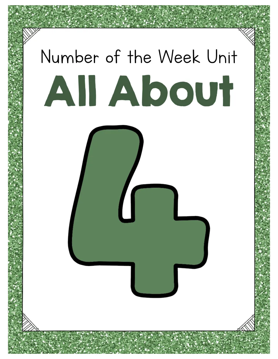 Cover of the Number of the Week Unit: All About Number 4, featuring a large numeral 4 beneath the title