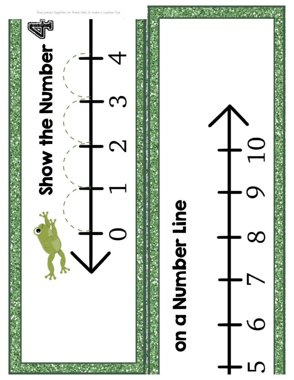 Number 4 display uses two joining number line pieces labeled 0–10, showing four jumps from 0 to 4