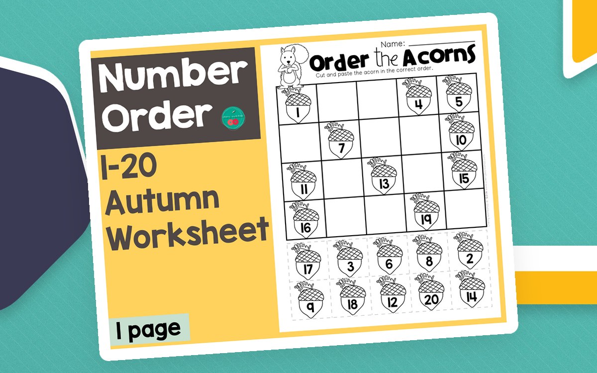 Number Order 1-20 preview: One acorn-themed number-order page