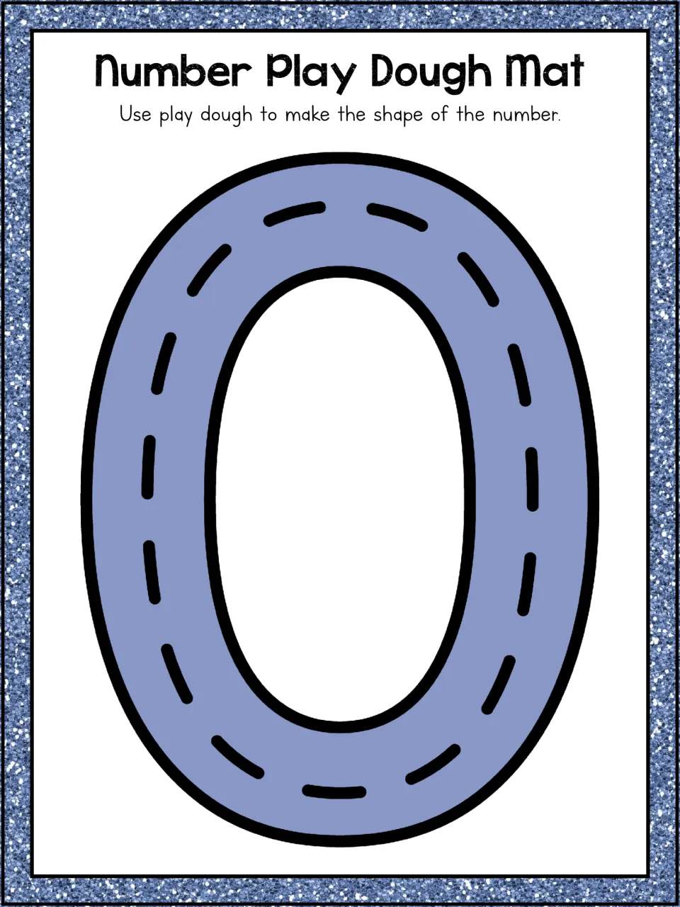 Number 0 mat: students roll play dough and press it along the dashed path of a large oval zero to form the numeral's shape