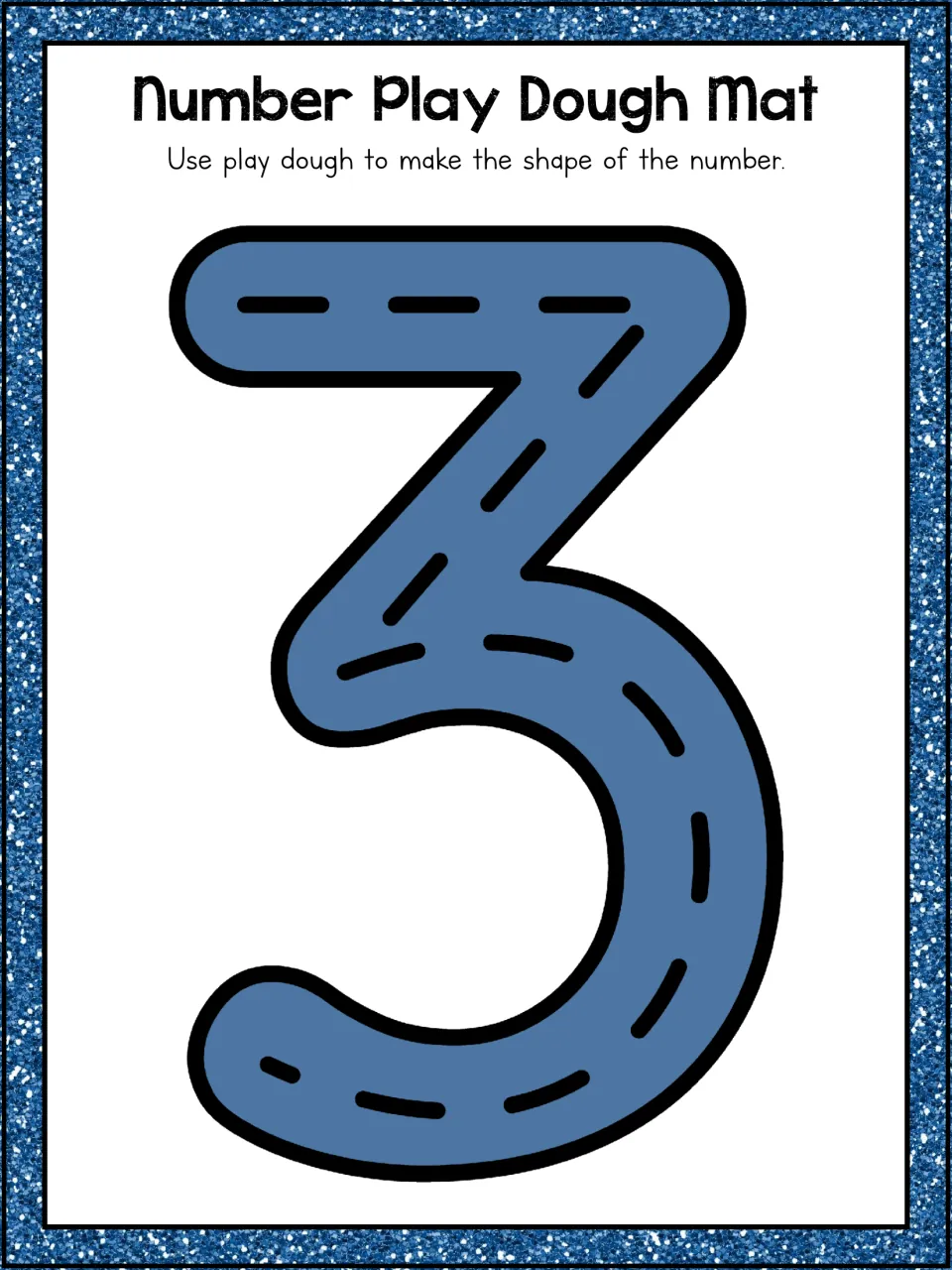 Number 3 mat: students lay play dough along a flat-topped numeral three with a rounded lower curve to practise forming it
