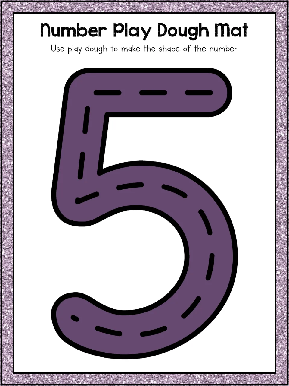 Number 5 mat: students roll play dough to follow a large numeral five, from its top bar down the stem and around the base