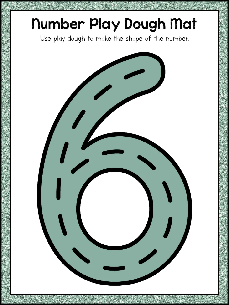 Number 6 mat: students shape play dough along a big numeral six, tracing the curved stroke down into the closed loop