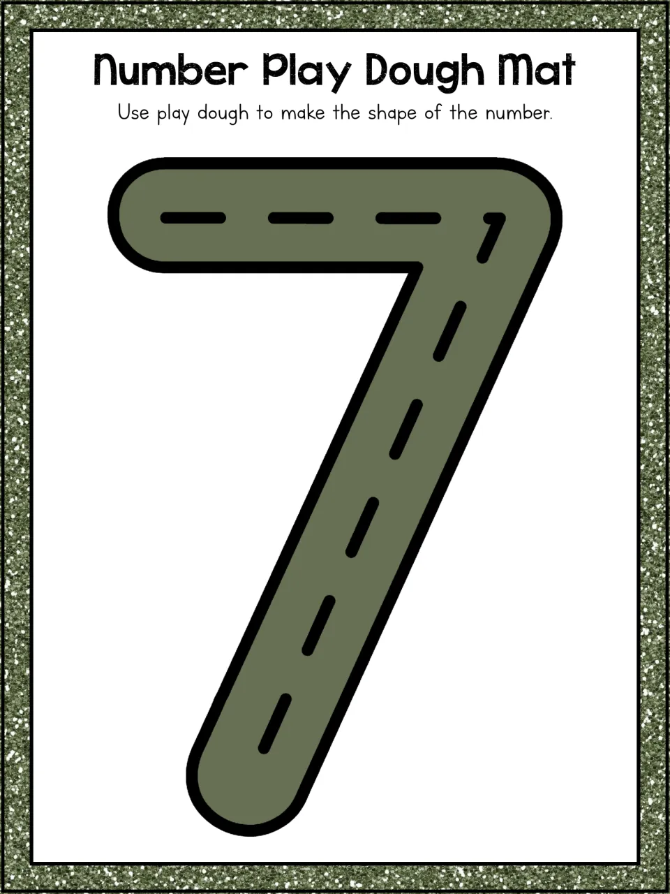 Number 7 mat: students build a large numeral seven from play dough, following the top bar and the long slanted stroke