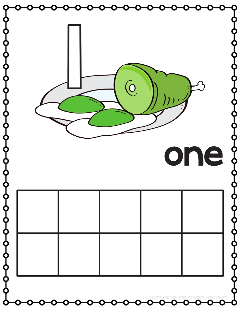 Number 1 playdough mat: students roll playdough into the outlined 1 and show one on the ten frame, with the word one