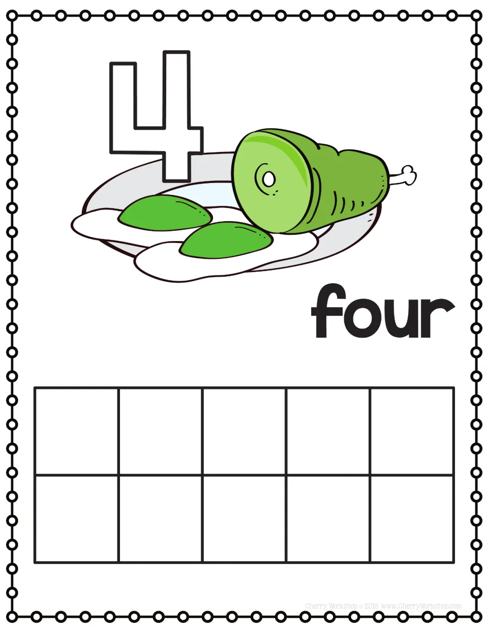 Number 4 playdough mat: students build the outlined 4 from playdough and show four on the ten frame; number word four
