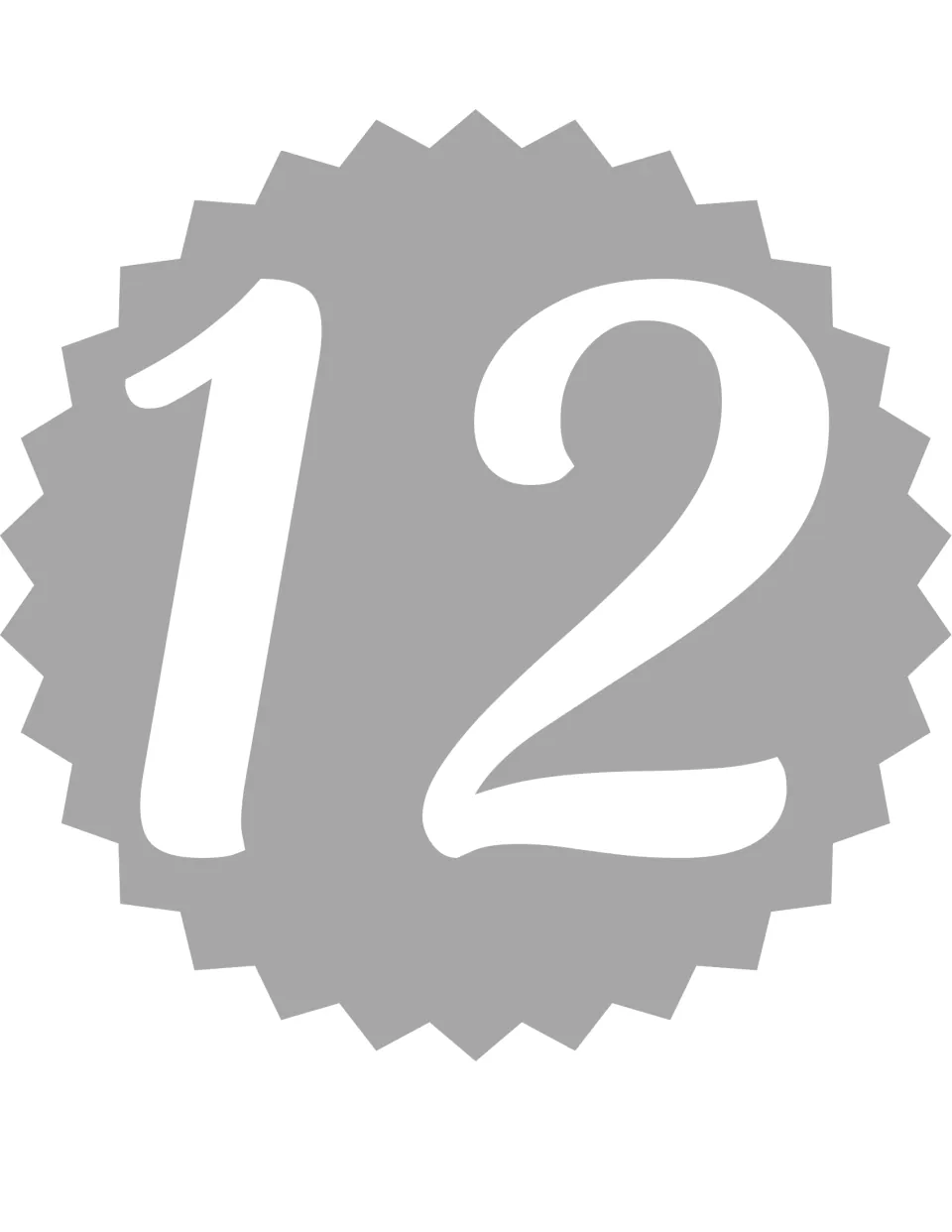 Number poster for classroom display or home practice, featuring the numeral 12 from the 0–20 number set.