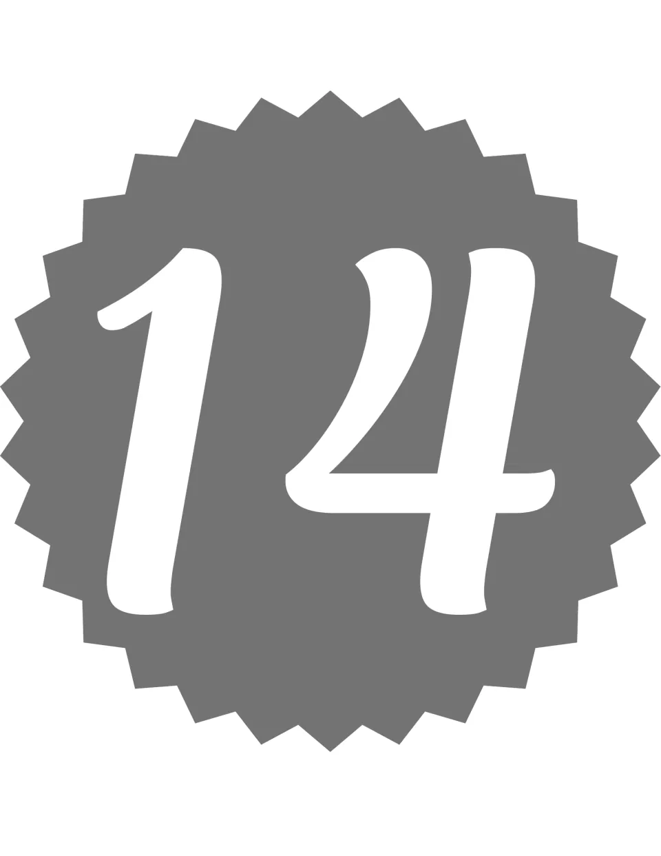 Number poster for classroom display or home practice, featuring the numeral 14 from the 0–20 number set.