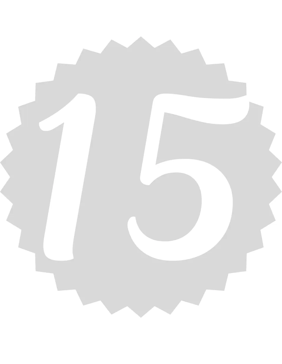 Number poster for classroom display or home practice, featuring the numeral 15 from the 0–20 number set.