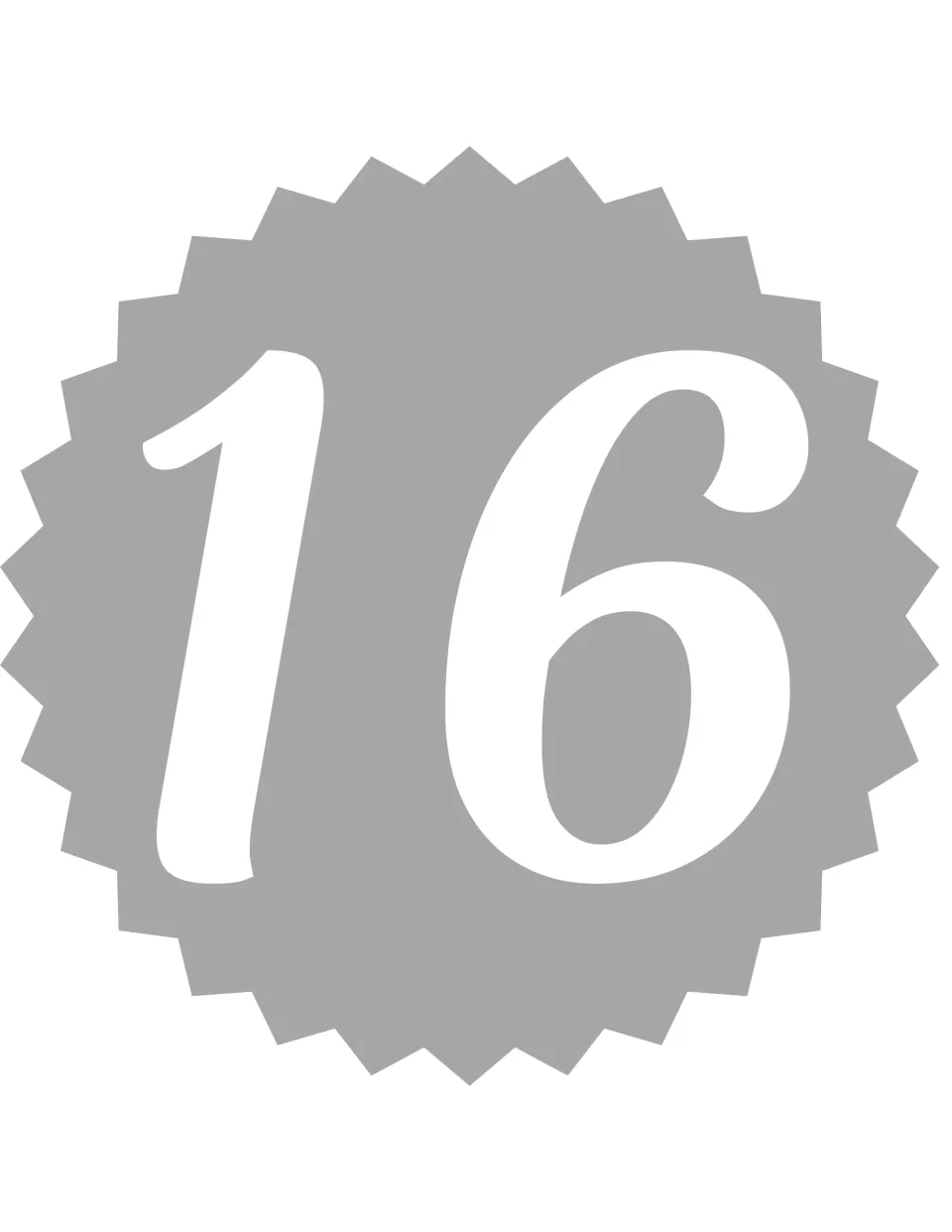 Number poster for classroom display or home practice, featuring the numeral 16 from the 0–20 number set.