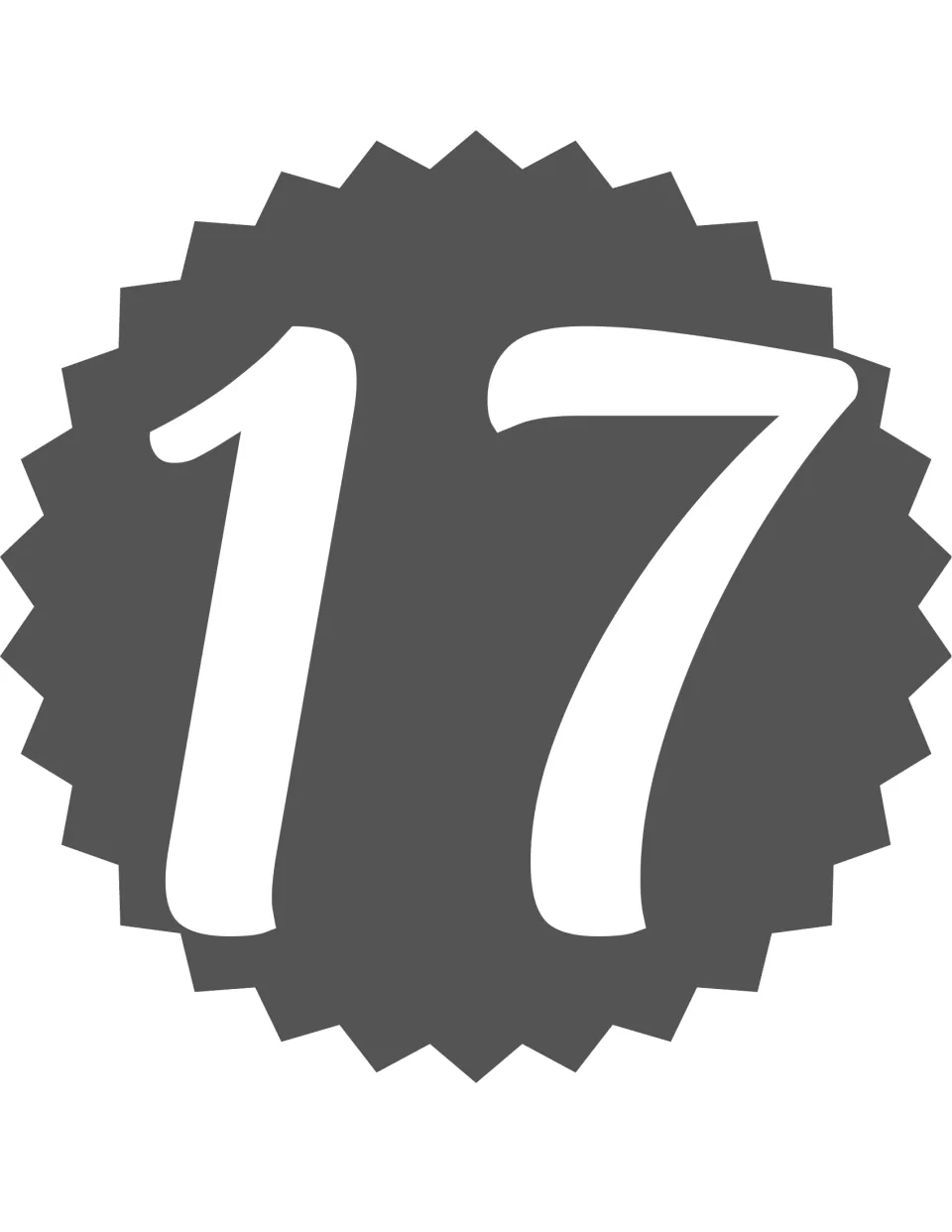 Number poster for classroom display or home practice, featuring the numeral 17 from the 0–20 number set.