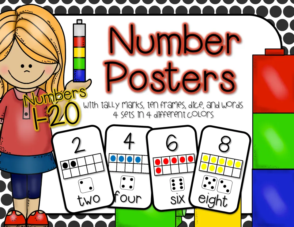 Cover of Number Posters, numbers 1-20 with tally marks, ten frames, dice and words, 4 sets in 4 different colors