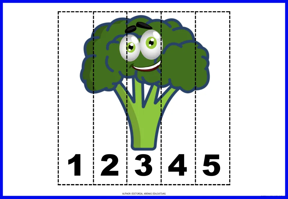 Broccoli number puzzle in the vegetable set, with five pieces numbered 1–5 that form a broccoli picture