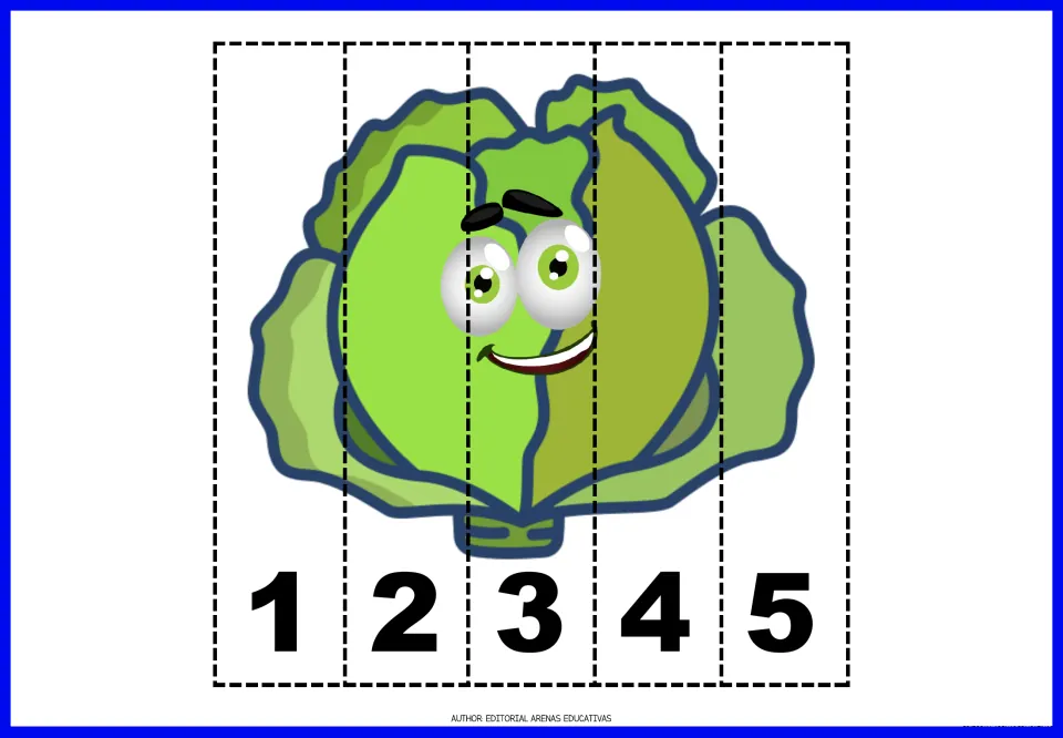Cabbage number puzzle in the vegetable set, with five pieces numbered 1–5 that form a cabbage picture