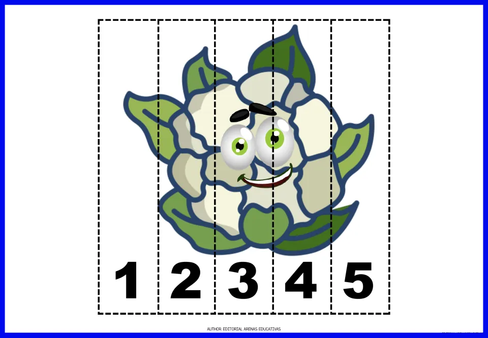 Cauliflower number puzzle in the vegetable set, with five pieces numbered 1–5 forming a cauliflower picture