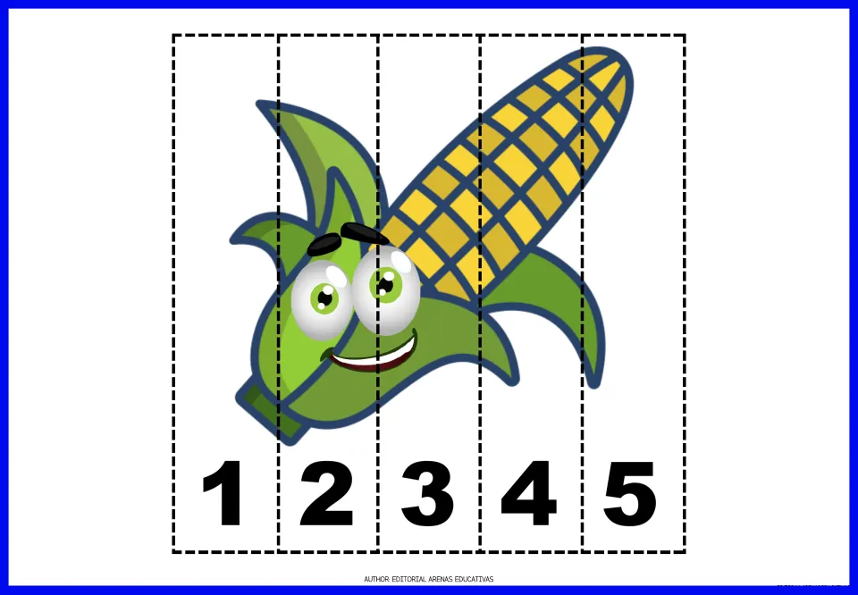 Corn number puzzle in the vegetable set, with five pieces numbered 1–5 that form an ear of corn picture