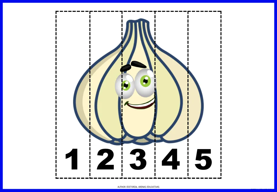 Garlic number puzzle in the vegetable set, with five pieces numbered 1–5 that form a garlic bulb picture
