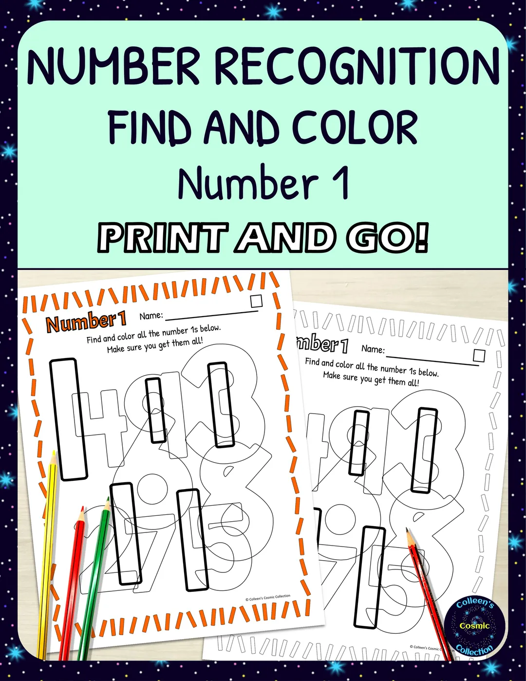 Number Recognition Worksheets - Number 1 - Find and Color Activities -… – cover