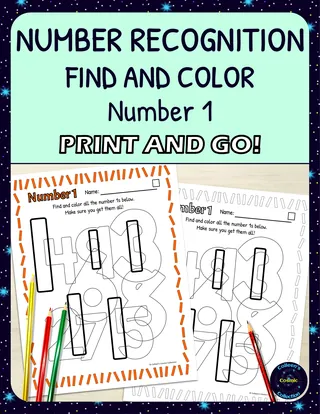 Number Recognition Worksheets - Number 1 - Find and Color Activities -… – cover