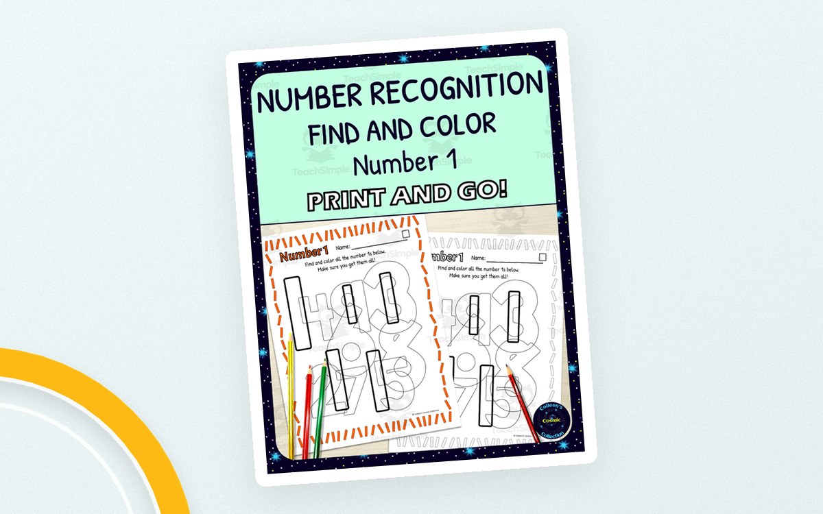 Number Recognition Worksheets - Number 1 - Find and Color Activities - Printable preview