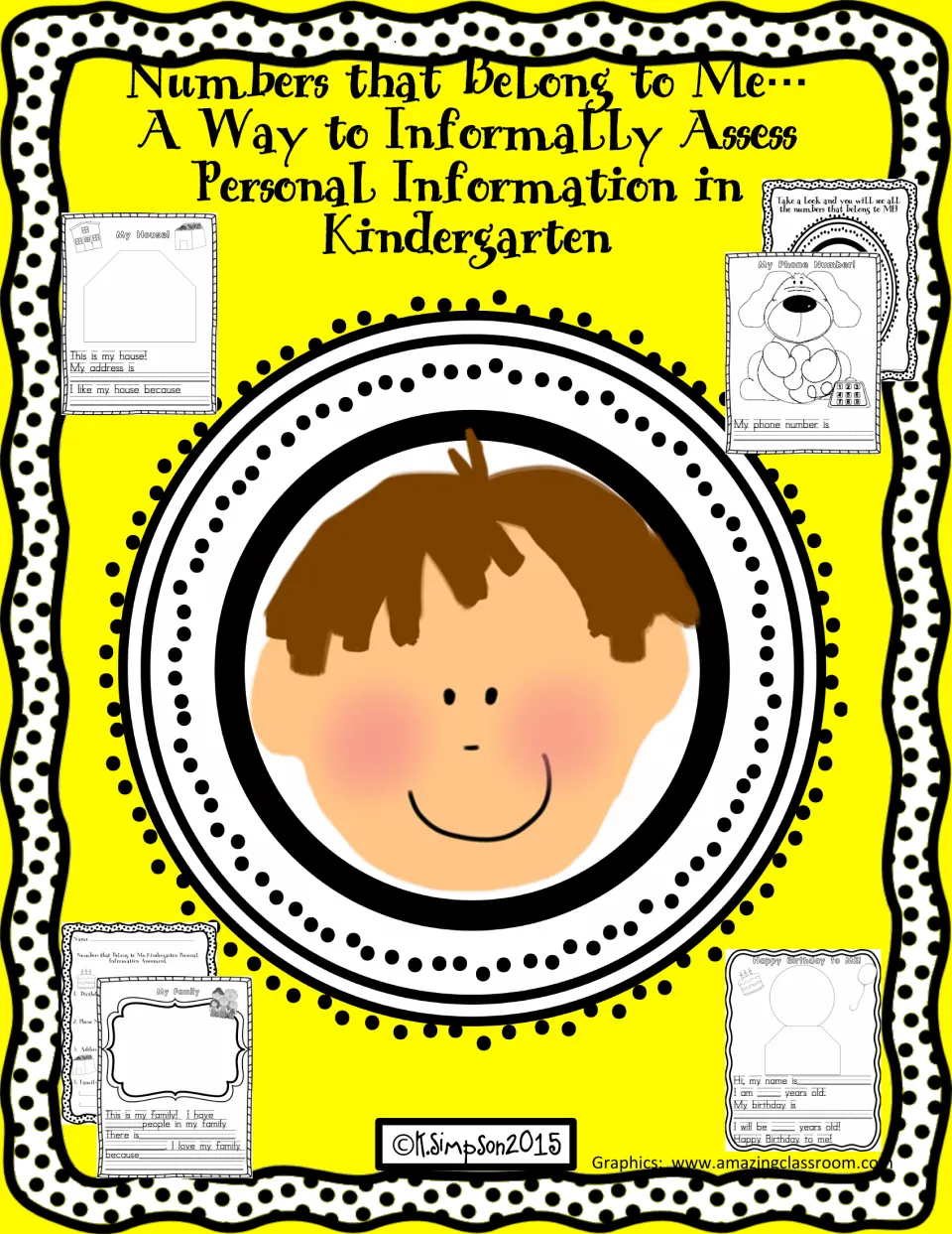Numbers That Belong to Me cover: kindergarten personal information assessment with birthday, house, phone and family pages