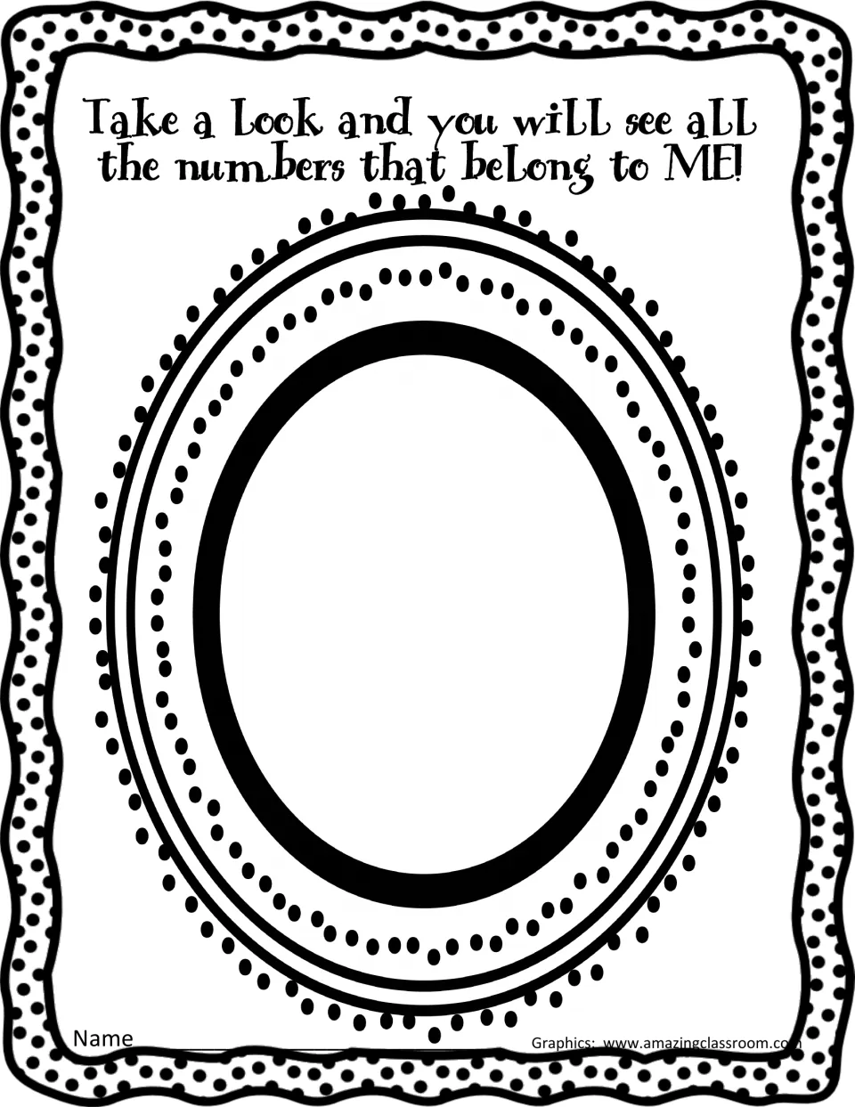 Booklet front page headed 'Take a look and you will see...': students write their name and draw a self-portrait