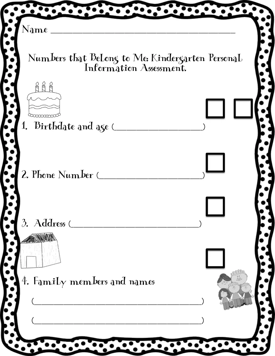 Personal information recording sheet: teacher notes each child's birthdate and age, phone number, address and family names