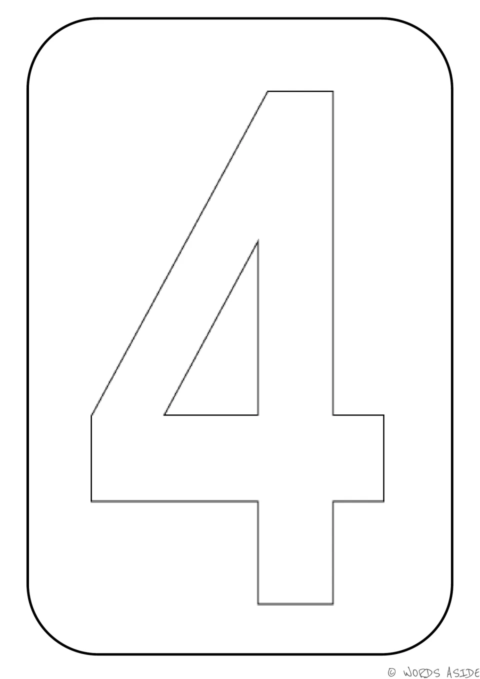 Number 4 activity mat from the number sense set, featuring a large outlined numeral 4 with an open interior.