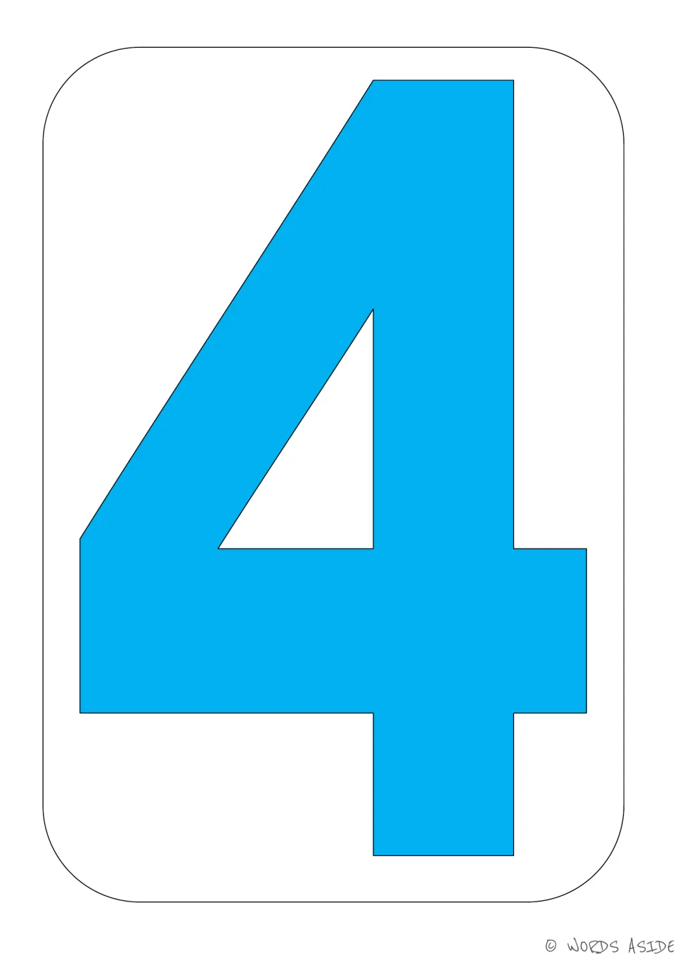 Number 4 poster from the number sense set, featuring a large blue block numeral 4 for whole-group instruction.
