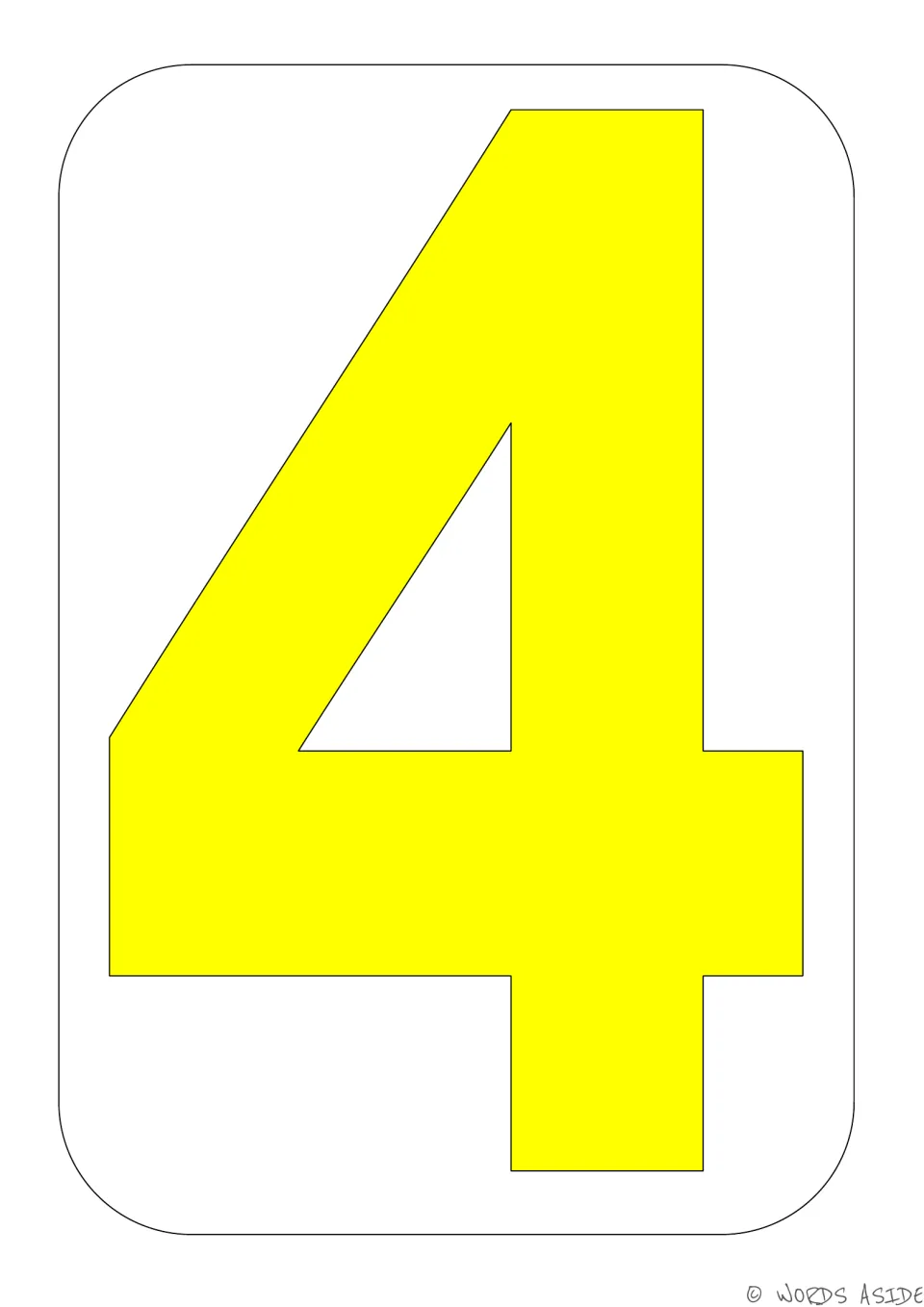 Number 4 poster from the number sense set, featuring a large yellow block numeral 4 for whole-group instruction.