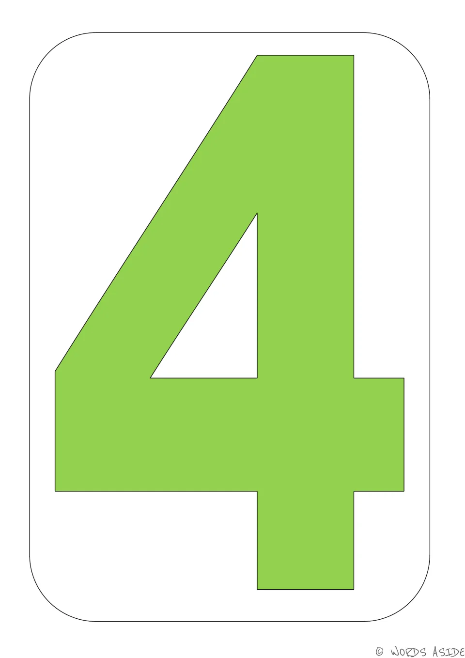 Number 4 poster from the number sense set, featuring a large green block numeral 4 for whole-group instruction.